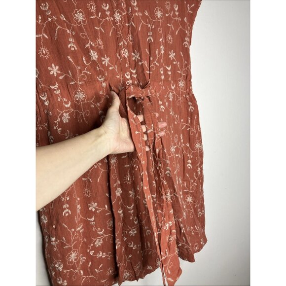 Anko Dress Coral Floral Embroidered Women's Size 16 Button Front Tie - Picture 7 of 10